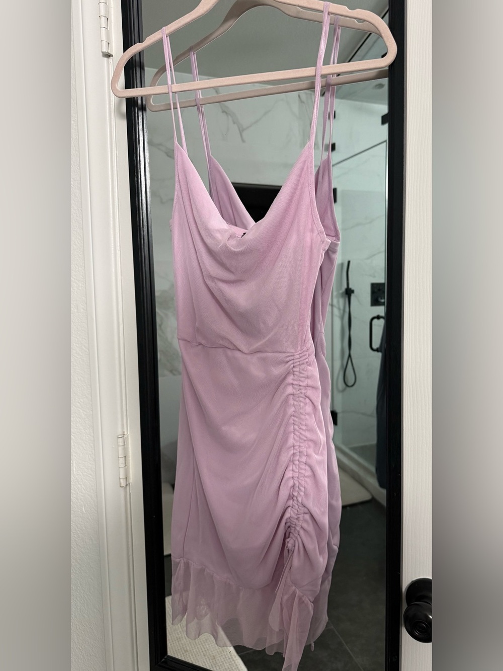 PrettyLittleThing Lilac Cowl Neck Ruched Mini Dress
